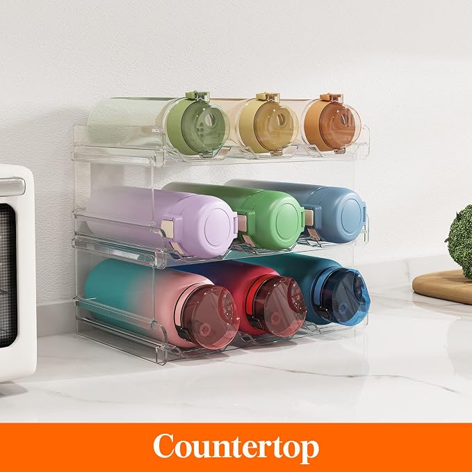 Lifewit 3 Tier Stackable Water Bottle Organizer for Cabinet, Plastic Bottle Holder Fits 9 Bottles/Tumblers up to 3.8" Diameter for Pantry/Countertop/Cupboard, 28 x 19 x 24 cm/11 x 7.5 x 9.5"