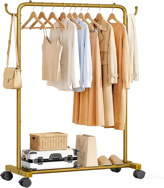 Homde Portable Clothes Rack for Bedroom: 4 Lockable Wheel Move Room-to-Room | Laundry to Closet in 1 Smooth Roll - No Heavy Lifting for Renters & Movers - 88 lbs Hanging Rod for Garment Coat to T-Shirt