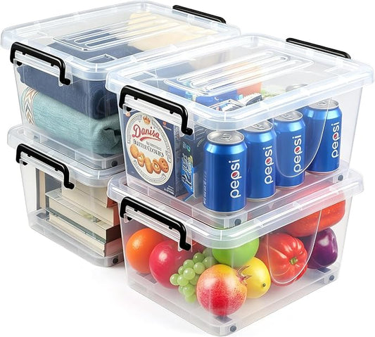 NUMIFUN 15QT Storage Bins with lids, Stackable Space Saver for Family | 4-pack BPA-free plastic boxes with secure latches. Deep recessed lids ensure safe stacking for closet & garage storage.