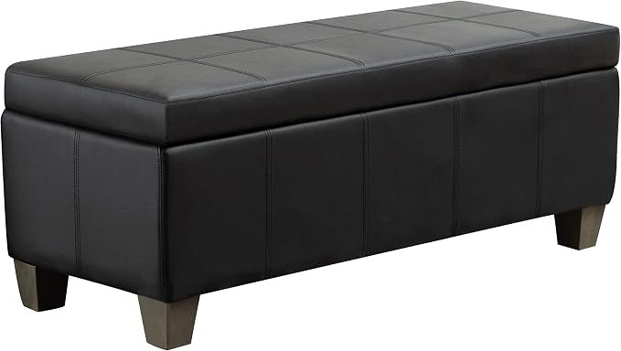 41" Storage Ottoman, Storage Bench with Safety Hinge, Upholstered Synthetic Leather Ottoman Bench for Bedroom, Living Room, Entryway, Hallway, Foot Rest, Support 500lbs, Black
