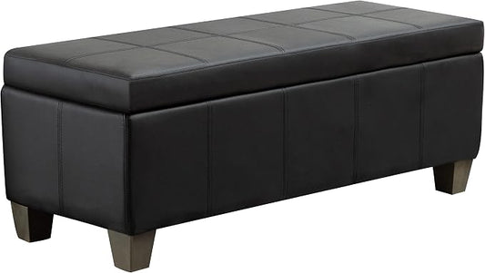 41" Storage Ottoman, Storage Bench with Safety Hinge, Upholstered Synthetic Leather Ottoman Bench for Bedroom, Living Room, Entryway, Hallway, Foot Rest, Support 500lbs, Black