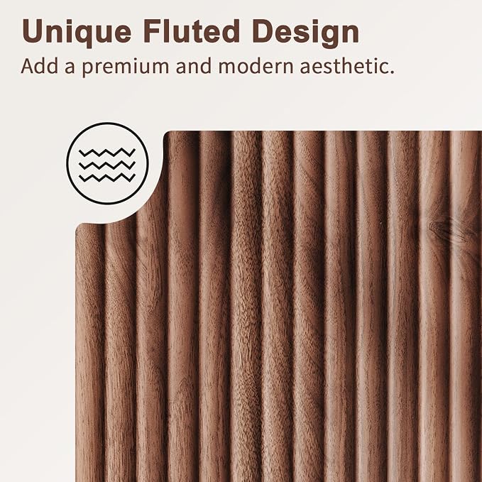 55" Fluted Sideboard Buffet Cabinet with Storage,Walnut | Modern Credenza with 4 Doors & Adjustable Shelves,Coffee Bar Table Console for Dining Room Kitchen Living Room Entryway