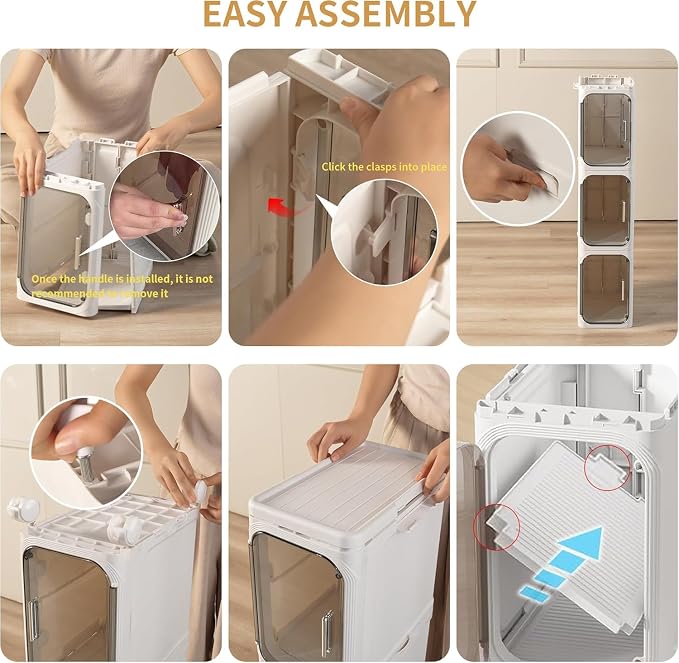 3-Tier Slim Narrow Bathroom Storage Cabinet, Cream White | Tool Free Assembly, Adjustable Shelves, Fits for Narrow Spaces, Reinforced Stability, Magnetic Clear Door