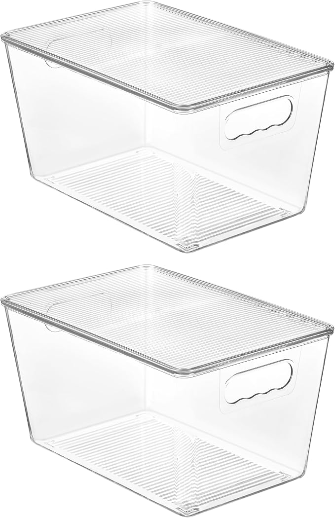 Vtopmart 2 Pack Clear Stackable Storage Bins with Lids, Large | BPA-free Plastic, Organize Vertically, For Pantry Kitchen Fridge Cabinet Closet Bathroom, Built to Last, Easy to Move