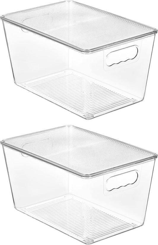 Vtopmart 2 Pack Clear Stackable Storage Bins with Lids, Large | BPA-free Plastic, Organize Vertically, For Pantry Kitchen Fridge Cabinet Closet Bathroom, Built to Last, Easy to Move