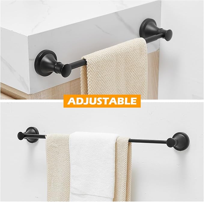BESy Towel Racks for Bathroom Wall Mounted Bath Towel Bar Matte Black | Adjustable 16-26 In, Wall Mounted Towel Holder, Stainless Steel, Rustproof, Towel Bar Rod Hanger Hardware Accessories Hotel