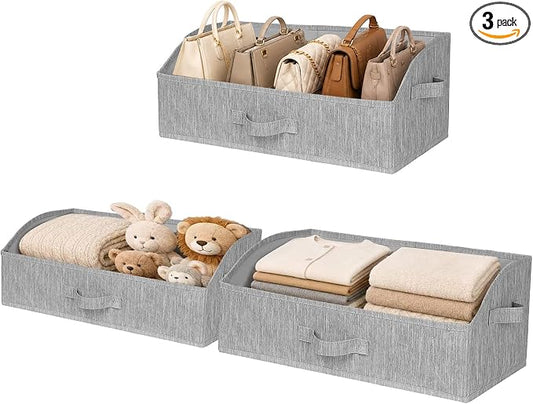 WUIKE Trapezoid Storage Bins for Closet Organizers and Storage, Fabric Closet Bins with Handles, Foldable Storage Baskets for Clothes, Purse, Blanket, Light Gray, Extra Large, 3-Pack