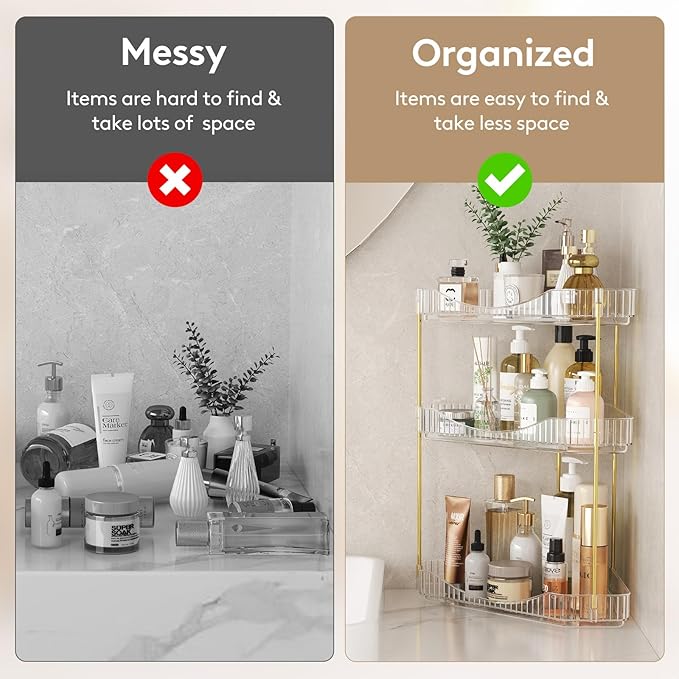 Lifewit 3 Tier Corner Bathroom Counter Organizers and Storage, Clear | Plastic Makeup Skincare Organizers Countertop, Large Sink Cosmetic Perfume Shelf for Bedroom, Dresser, Kitchen, Vanity