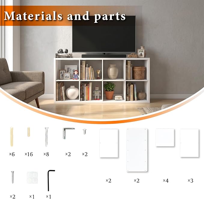 WannabeMyself【2026 Wooden Thick Frame】 8 Cube Storage Organizer with Anti-Tipping Kits, Reversible Open Back Book Shelf,Bookcase for Living Room,Bedroom,Entrance Hall,Office,11.6×48×24.6,White