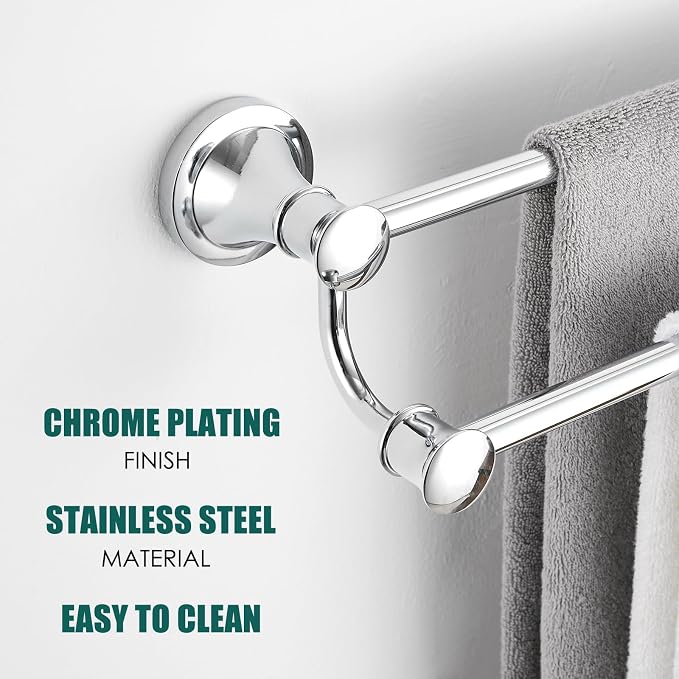 Hoimpro Double Towel Bar Towel Rack for Bathroom Wall Mounted Chrome | Adjustable 16-26 In,Wall Mounted Towel Holder, Stainless Steel, Rustproof, Towel Bar Rod Hanger Hardware Accessories Hotel