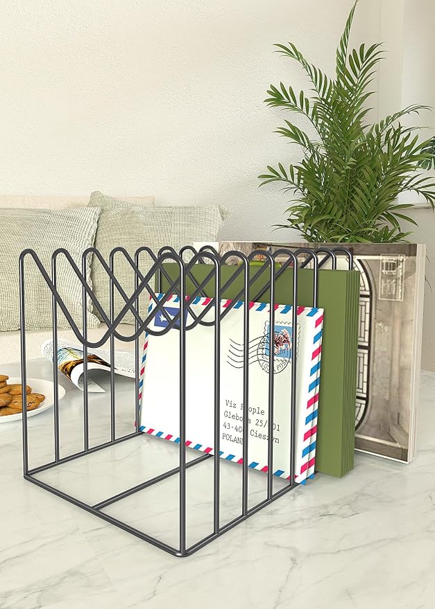 TOPCJ 4 Sets Wire File Organizer for Desk,File Folder Holder/Rack/Stand,File Sorter Organizer,Desktop Record/Clipboard Holder,8 Sections Storage,Anti-Scratch/Rusty,Steel Stable Holder,Black
