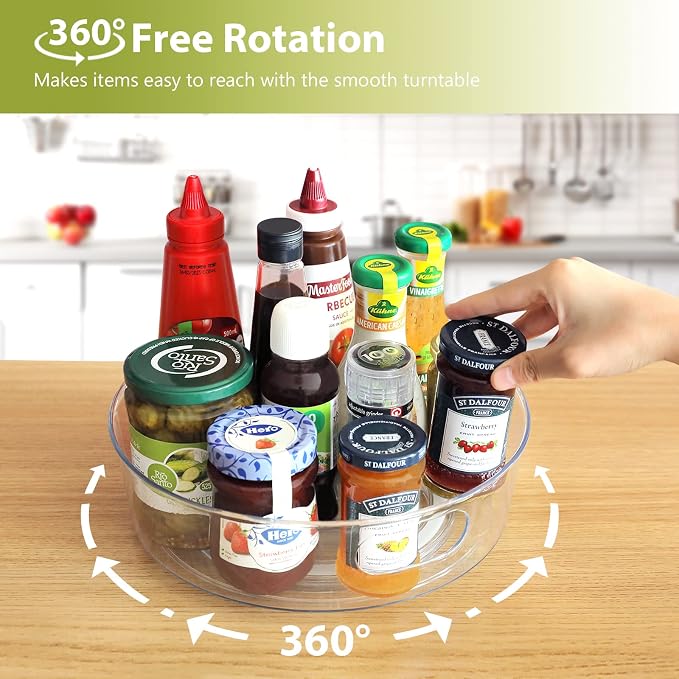 Guzon 2 Pack Lazy Susan Turntable, 11.5" Rotating Organizer with Handles | Pantry Organizers and Storage, Clear BPA-Free Spice Rack for Cabinet, Kitchen, Refrigerator, Table Top, Pantry, Countertop