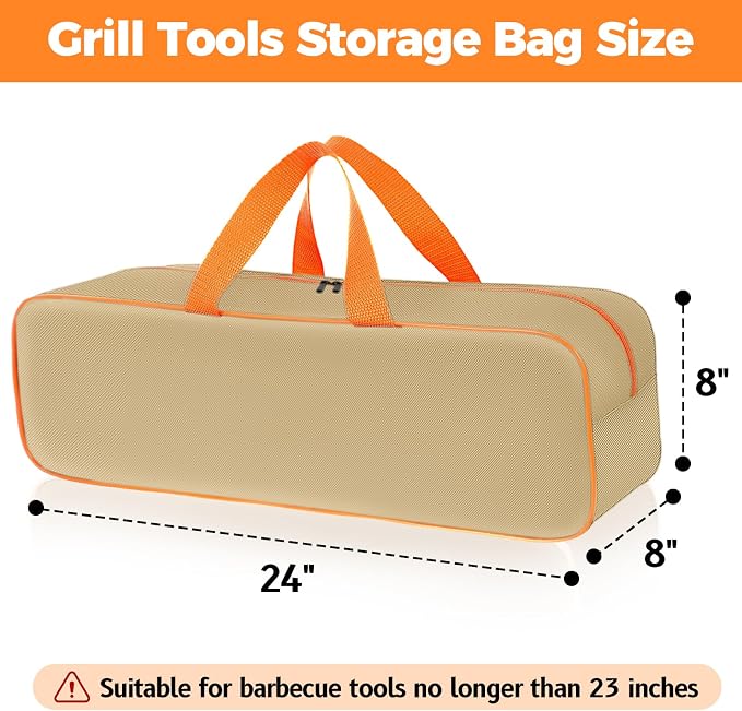 Grill Utensil Storage Bag for Outdoor Grilling, 24 x 8 x 8 in, Khaki | 1680D Oxford fabric, large capacity grill tool storage bag, accessories storage compatible with Blackstone griddle