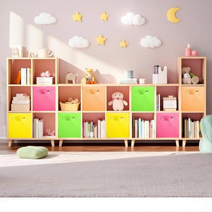 ShellKingdom Storage Bins, Foldable Fabric Storage Cubes And Cloth Storage Organizer Drawer For Closet And Toys, 8 Pack (Orange+Yellow+Fuchsia+Grass Green)