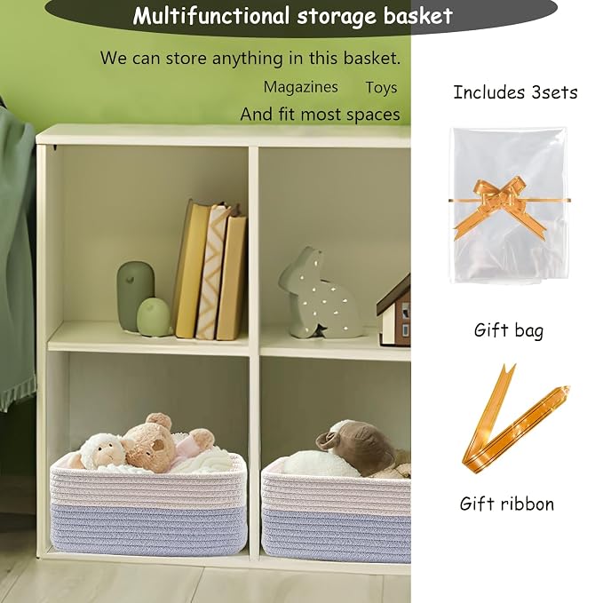 COMFY-HOMI 13" x 8.5" x 5.1" Storage Baskets for Organizing | Cotton Rope Woven Basket | Toy Storage Bin Box | Basket for Shelves, Closet Organizer Bin, Decorative Closet Shelf, 1 Pack