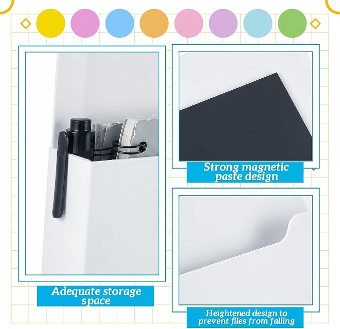 Gilprop 8 Pack Magnetic File Folder Holder for Whiteboard Classroom Storage | 5"x7"x1.2" Hanging Magnetic Wall File Organizer, Refrigerator Magazine Holder, for Mail Letters Paper Desk Office