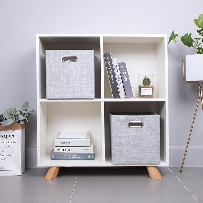 Posprica 11 Inch Cube Storage Bins for Organization, Fabric Storage Cubes Closet Storage Bins for Cube Organizer, Thick and Heavy Duty Storage Baskets for Shelves, 4pcs, Sliver Grey