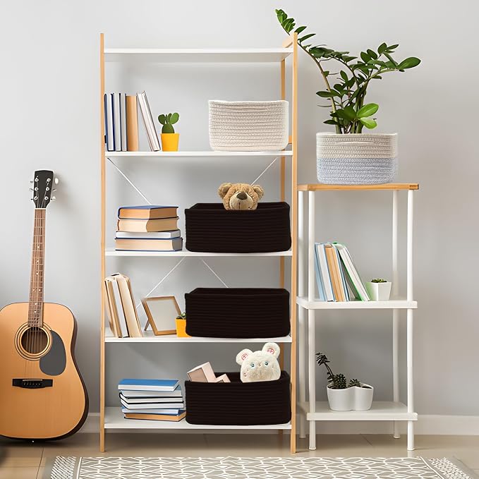 COMFY-HOMI 11.5"x7.5"x4.7" Storage Baskets for Organizing | Cotton Rope Woven Basket | Toy Storage Bin Box | Basket for Shelves, Closet Organizer Bin, Decorative Closet Shelf, 1 Pack