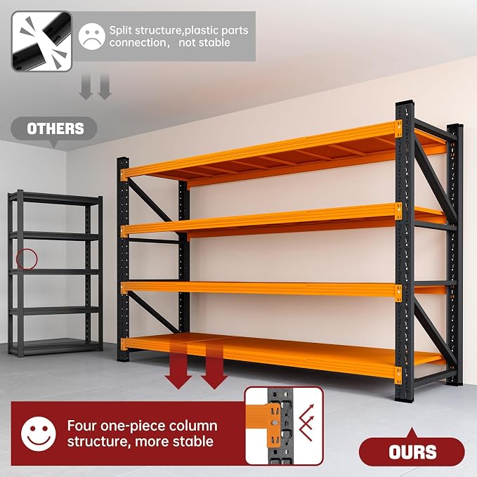 RAVIGIN 5000LBS Storage Shelves,60" W Garage Shelving Heavy Duty Metal Adjustable Garage Shelves, Shelving Units Industrial Shelving for Warehouse,60" W x 24" D x 70" H,Orange