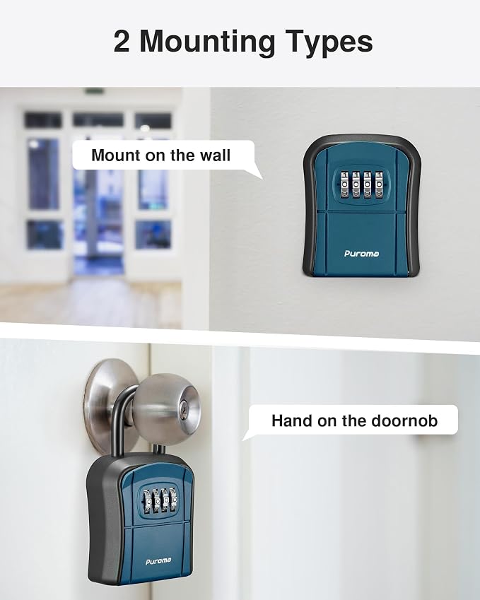Puroma Key Lock Box, Portable Combination Lockbox Wall-Mounted Key Storage Box for House Keys, Resettable Code Safe Security Lock Box for Home Office Apartment Spare Key Storage (1 Pack, Peacock Blue)