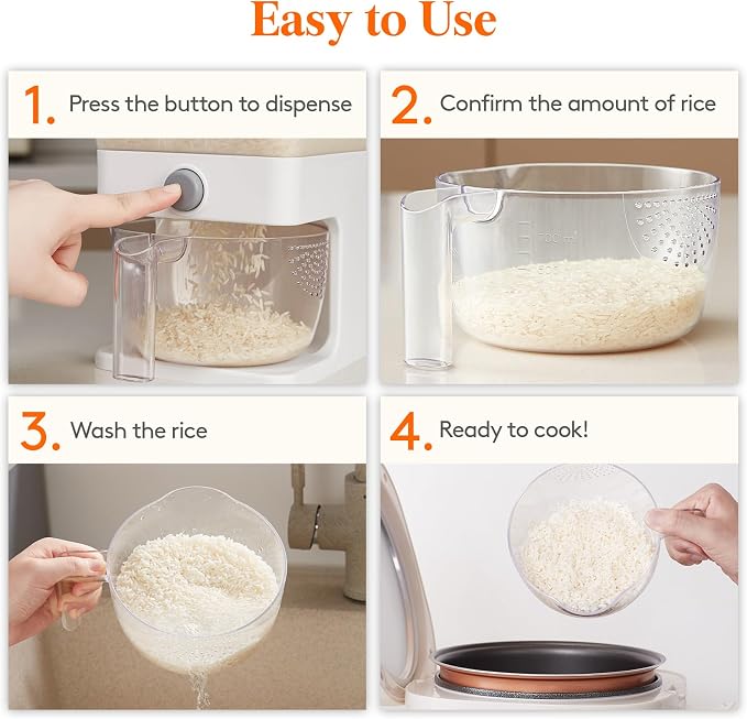 Lifewit Rice Dispenser 25 Lbs(11.3kg), Rice Storage Container Sealed Moisture Proof with Measuring Cup for Kitchen Pantry Household, BPA-Free, 1 Pack Clear