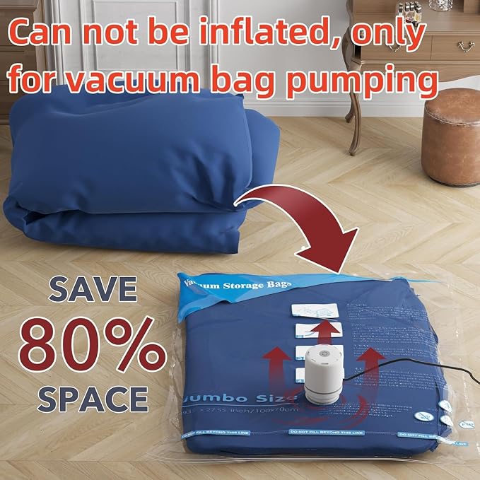 GONGSHI Vacuum Seal Bags for Clothing Travel & Home Storage, Travel Vacuum Bags with Pump,Space Saver for Blankets, Comforters, Pillows, Clothes,24 Combo with Electric Pump