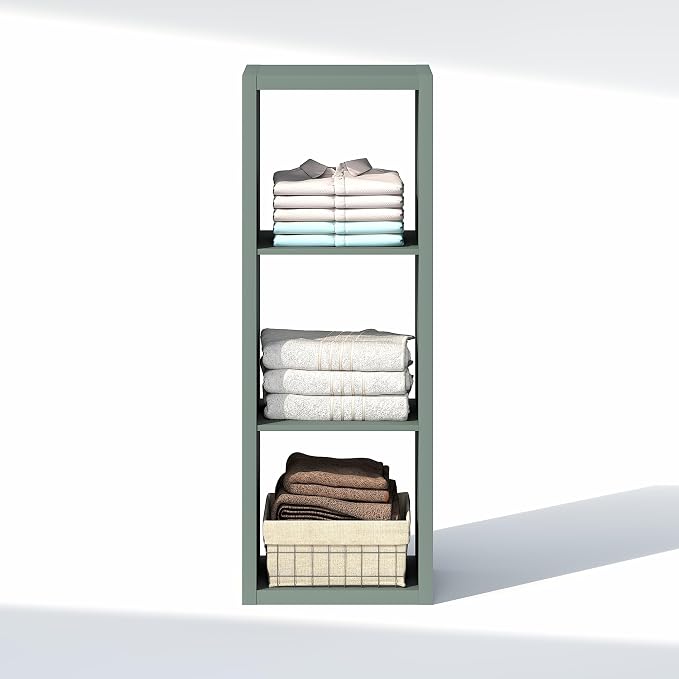 Furinno Cubic Extra Thick 3-Cube Closet Organizers and Storage, Sage Green | 14.6 x 16 x 44 in, Open Shelf Closet Storage, Closet Organizer, for Wardrobe, Bedroom, Living Room