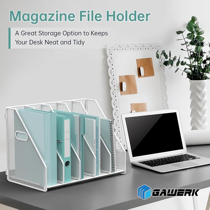 MINDEPOT Desk File Organizer Folder Holder with 5 Vertical for Office White
