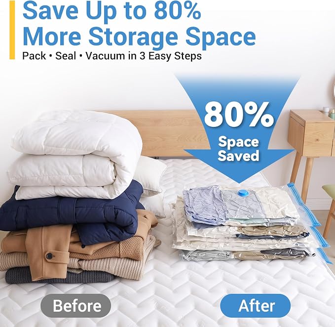 Fygrip Vacuum Storage Bags with Hand Pump, Plastic Packaging Bags, 80% Space Saver Vacuum Seal Bags for Clothing, Travel Lugggage, Blankets, Comforters, 20 Combo