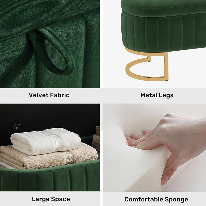 65" Velvet Storage Ottoman Bench End of Bed for Bedroom Entryway Green