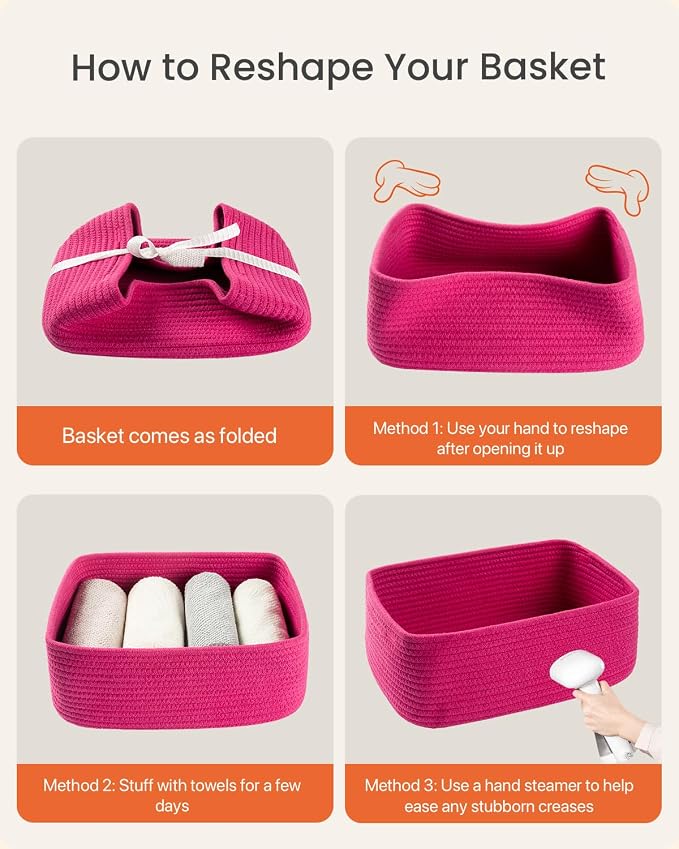 KALLAX Small Woven Storage Basket for Organizing, 13.5x9.5x5 inches, 3 Pack | Shelf baskets for closet organization, toy storage and home decor, Perfect as empty gift baskets for holidays, Hot Pink