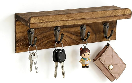 Gulex Key Holder Wall Mount, Rustic Wooden for Organize Keys and Mail