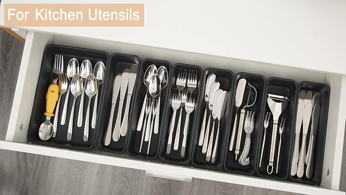 Kutesna 25PCS Interlocking Drawer Organizer, Plastic Desk Organizer Set | 4-Size Versatile Storage Bins,BPA-free, Non-slip, Fits Any Drawer for Cosmetics, Bathroom, Tools, Kitchen and Office