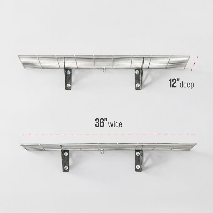 SafeRacks Steel Garage Wall Shelves 2-Pk w/Hooks, 300lb, Hammertone (12x36)