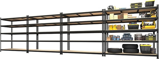 PrimeZone 48"W x 24"D x 72"H Garage Storage Shelves, 5-Tier Metal Shelving | 3000 LBS Capacity, Heavy-Duty Metal Frame, FSC MDF Boards, Boltless Assembly, Adjustable Shelves for Warehouse, Basement 4PCS