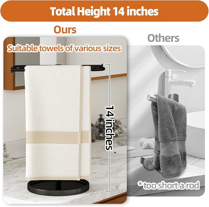Bethom Hand Towel Holder Stand for Bathroom Countertop,S-Shape Bar,Black | Stainless Steel Hand Towel Racks Standing Holds 2 Towels for Kitchen