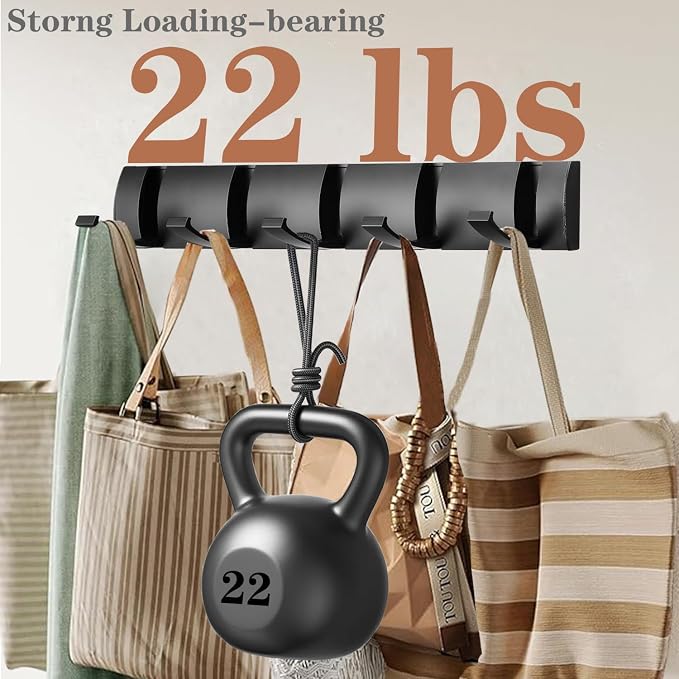 Folding Coat Hooks, Wall Mounted Coat Rack with 10 Retractable Hooks,Heavy Duty Towel Rack for Bathroom Wall Hook for Hanging Clothes Bathrobe, Stainless Steel Coat Hanger for Entryway(Black)