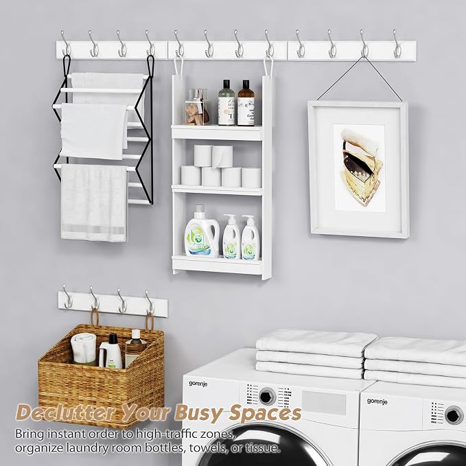 Forbena White Coat Rack Wall Mount 4-Pack, Coat Hanger Wall Mounted for Hanging Clothes Purse, Modern Key Holder Hooks for Closet Hat, Belt, Bag, Backpack, Leash (White and Silver - 16 Hooks)
