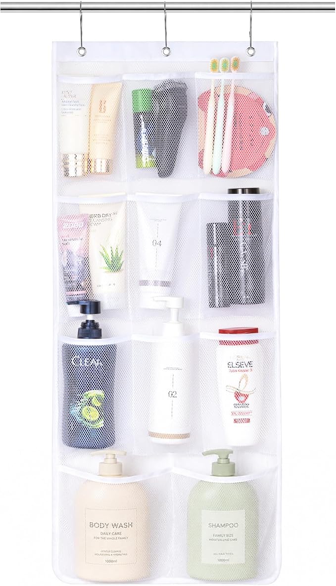 Lifewit Mesh Shower Caddy, 11 Pockets Hanging Shower Organizer with Quick Drying Mesh, Portable Space Saving Bathroom Organizer to Hold Soap, Shampoo and Cruise Ship Essentials, White, 1 Pack