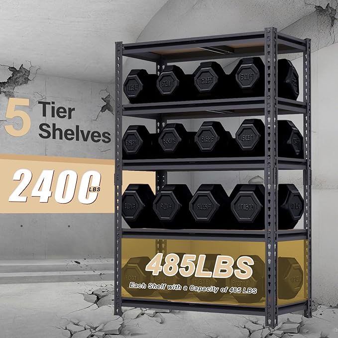 Garage Storage Shelves 72'',Ajustable Garage Shelving Units, Storage Shelves Heavy Duty, Metal Shelving for Basement, Warehouse, Workshop, Pantry, Closet, 2400 LBS, 16" D x 35.5" W x 72" H