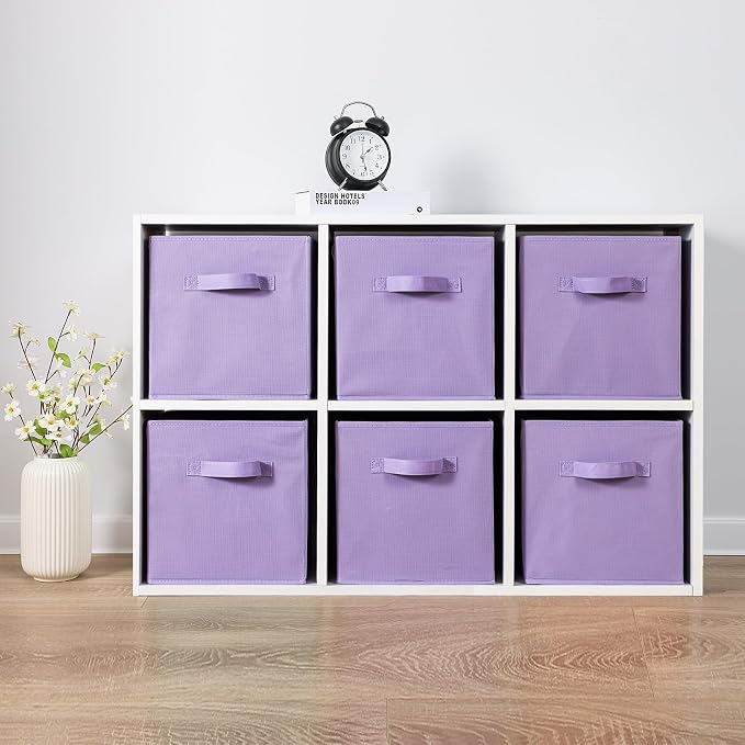 Stero Fabric Storage Bins 6 Pack Fun Colored Durable Storage Cubes with Handles Foldable Cube Baskets for Home, Kids Room, Closet and Toys Organization Purple