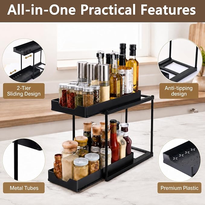 Under Sink Organizer for Bathroom & Kitchen, Large Capacity 2-Layer Sliding | Multi-purpose, 2 Tier Pull Out Sliding Drawers, Size:15.6 x 8.5 x 15.2in,Rust Resistant, Sturdy & Durable