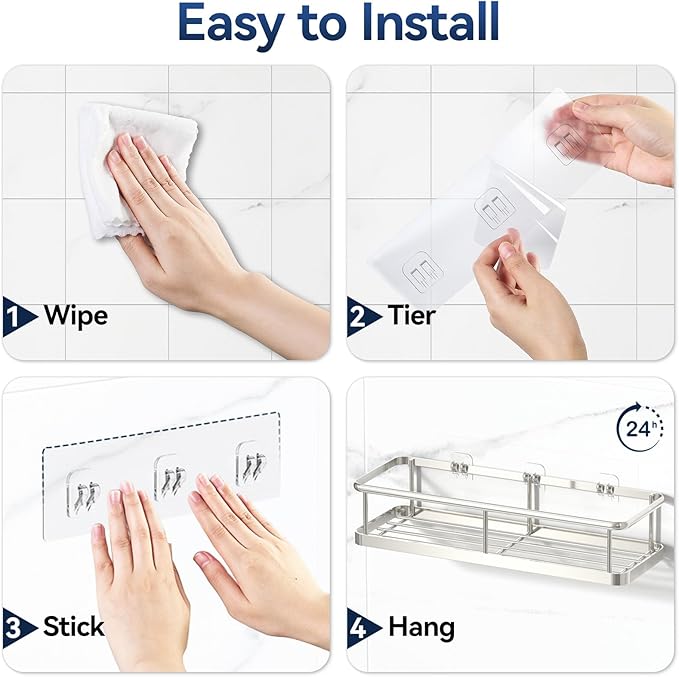 YASONIC Shower Caddy Adhesive, Rustproof Shower Organizer with Soap Holder, Large Capacity Shower Shelves for Inside Shower, No Drilling Bathroom Organizers and Storage for Home Decor（3 Pack Silver）