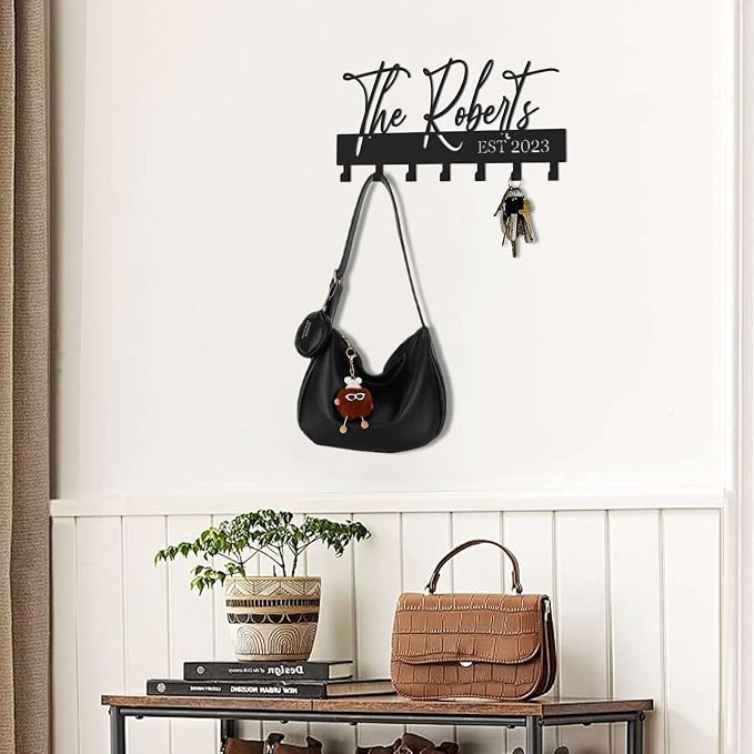 Customized Meaningful Phrase Key Hooks for Wall Decoration,Delicate Fashion Black Metal Key Holder Wall Mount,Modern Key Hanger for Hallway,Entryway,Office