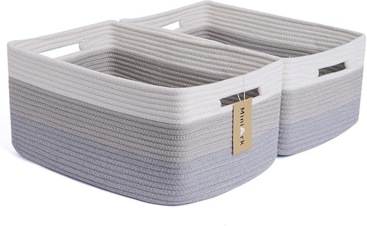 MiniArk Large Storage Baskets for Shelves, 17 x 13 x 7.5” Closet Organizers Bins for Clothes Blanket Towels, Baby Nursery, Toy Baskets Box, Woven Rope Baskets, 2 Packs Gradient Grey