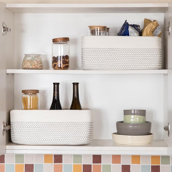 OIASKET Storage Baskets for Organizing 3 Pack, Woven Baskets for Shelves, | Closet Organizer Bins with Handle, Empty Gift Basket, Toy Storage for Toys, Blankets, Towels, Clothes, Books, 15"x11.42"x6.7"