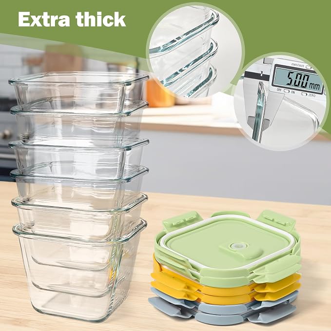 Borosilicate Glass Soup Containers with Lids, 4 Cup/32 oz, 6 Pack | Microwave Dishwasher Oven Freezer Safe | Airtight Leak Proof | Food Grade | Square Soup Meal Prep | Lunch | Food Storage Set