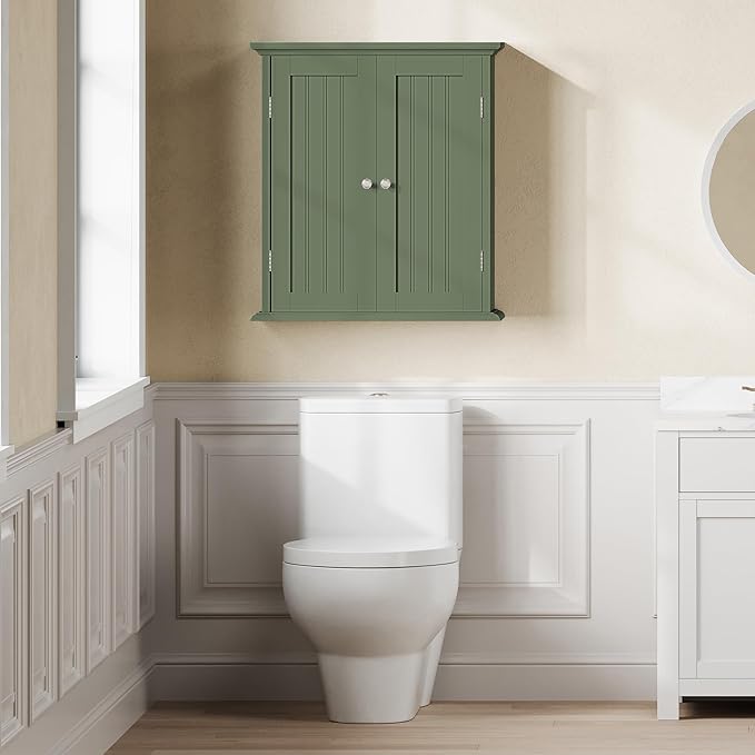 ChooChoo Bathroom Wall Cabinet with 2 Doors, Over The Toilet | 8.8"D x 21.1"W x 24"H, Medicine Cabinet, Adjustable Shelves, Cupboard, Green