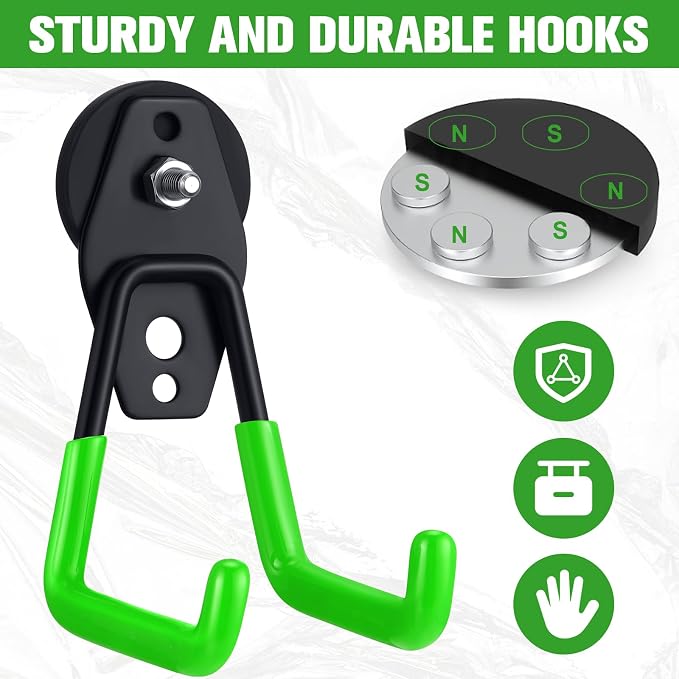Landhoow 22 Pcs Large Magnetic Hooks Heavy Duty Garage Magnet Hooks Strong Storage Utility Magnetic Hangers with Anti Slip Rubber Coating for Indoor and Outdoor Hanging (Green)
