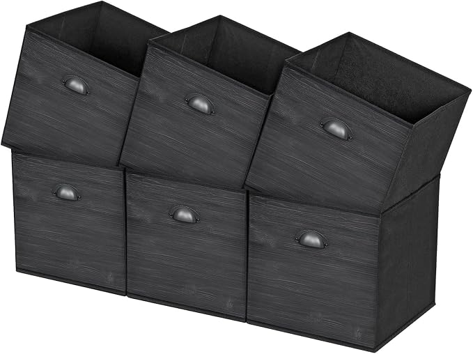 Faux Wood Grain Cube Storage Bins, 11x11 Inch Storage Cubes, Closet Cloth Baskets Box for Shelves, Set of 6